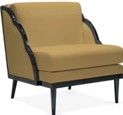 Casa Padrino Luxus Art Deco Samt Sessel Ocker / Schwarz 79 x 99 x H. 92 cm - Hotel Lounge Sessel - Hotel Möbel - Luxus Möbel - Luxus Qualität