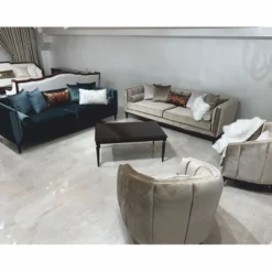 Casa Padrino Luxus Art Deco Samt Sofa Olivgrün / Dunkelbraun 235 cm - Wohnzimmer Möbel