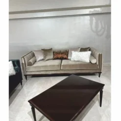 Casa Padrino Luxus Art Deco Samt Sofa Olivgrün / Dunkelbraun 235 cm - Wohnzimmer Möbel