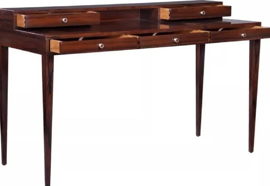Casa Padrino Luxus Art Deco Schreibtisch mit 5 Schubladen Dunkelbraun 140 x 55 x H. 86 cm - Massivholz Bürotisch - Büro Möbel - Art Deco Möbel - Luxus Möbel