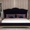 Casa Padrino Luxus Art Deco Schlafzimmer Set Lila / Cremefarben / Gold - 1 Doppelbett mit Kopfteil & 2 Nachttische - Art Deco Schlafzimmer & Hotel Möbel - Luxus Kollektion