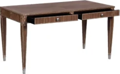 Casa Padrino Luxus Art Deco Schreibtisch mit 2 Schubladen Braun / Silber 141 x 70 x H. 75 cm - Massivholz Bürotisch - Büro Möbel - Art Deco Möbel - Luxus Möbel