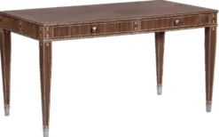 Casa Padrino Luxus Art Deco Schreibtisch mit 2 Schubladen Braun / Silber 141 x 70 x H. 75 cm - Massivholz Bürotisch - Büro Möbel - Art Deco Möbel - Luxus Möbel
