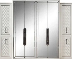 Casa Padrino Luxus Art Deco Schlafzimmerschrank Weiß / Bronze 280 x 60 x H. 229 cm - Verspiegelter Kleiderschrank mit 4 Türen - Schlafzimmer Möbel - Art Deco Möbel - Luxus Möbel - Luxus Einrichtung