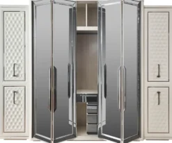 Casa Padrino Luxus Art Deco Schlafzimmerschrank Weiß / Bronze 280 x 60 x H. 229 cm - Verspiegelter Kleiderschrank mit 4 Türen - Schlafzimmer Möbel - Art Deco Möbel - Luxus Möbel - Luxus Einrichtung