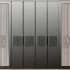 Casa Padrino Luxus Art Deco Schlafzimmerschrank Weiß / Schwarz 265 x 67 x H. 220 cm - Edler Massivholz Kleiderschrank mit 6 verspiegelten Türen - Schlafzimmer Möbel - Luxus Qualität