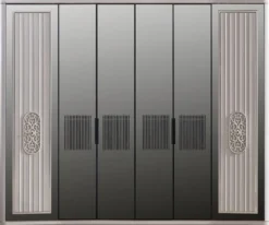 Casa Padrino Luxus Art Deco Schlafzimmerschrank Weiß / Schwarz 265 x 67 x H. 220 cm - Edler Massivholz Kleiderschrank mit 6 verspiegelten Türen - Schlafzimmer Möbel - Luxus Qualität