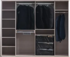 Casa Padrino Luxus Art Deco Schlafzimmerschrank Weiß / Schwarz 265 x 67 x H. 220 cm - Edler Massivholz Kleiderschrank mit 6 verspiegelten Türen - Schlafzimmer Möbel - Luxus Qualität