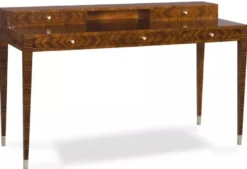 Casa Padrino Luxus Art Deco Schreibtisch mit 5 Schubladen Braun / Silber 140 x 55 x H. 86 cm - Massivholz Bürotisch - Büro Möbel - Art Deco Möbel - Luxus Möbel