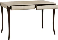 Casa Padrino Luxus Art Deco Schreibtisch mit 2 Schubladen Creme / Dunkelbraun 119 x 66 x H. 77 cm - Massivholz Bürotisch mit geprägtem Leder - Büro Möbel - Art Deco Möbel - Luxus Möbel