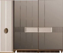 Casa Padrino Luxus Art Deco Schlafzimmerschrank Weiß / Braun 261 x 73 x H. 221 cm - Verspiegelter Massivholz Kleiderschrank - Art Deco Schlafzimmer Möbel