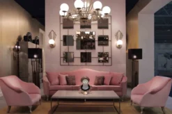 Casa Padrino Luxus Art Deco Sessel Rosa / Grau 85 x 85 x H. 88 cm - Wohnzimmer Sessel - Hotel Sessel - Wohnzimmer Möbel - Hotel Möbel - Luxus Art Deco Möbel