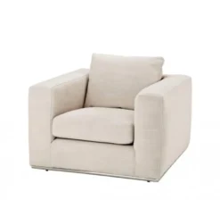 Casa Padrino Luxus Art Deco Sessel aus Kiefernholz und Stoff in Panama Natural und Hellgrau - 94 x 100 x 76 cm