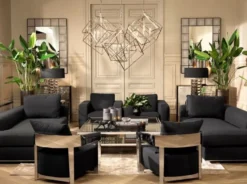 Casa Padrino Luxus Art Deco Sessel, Edelstahl und Stoff in Panama Schwarz, 74 x 76 x 76 cm