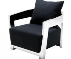 Casa Padrino Luxus Art Deco Sessel, Edelstahl und Stoff in Panama Schwarz, 74 x 76 x 76 cm