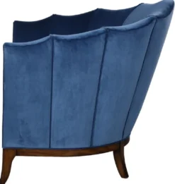 Casa Padrino Luxus Art Deco Sessel Blau / Dunkelbraun - Handgefertigter Massivholz Wohnzimmer Sessel mit edlem Samtstoff - Art Deco Wohnzimmer Möbel