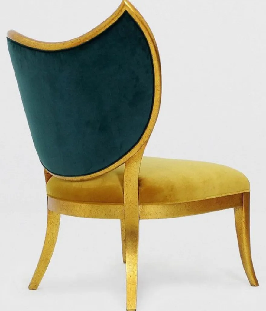 Casa Padrino Luxus Art Deco Sessel Dunkelgrün / Gold / Antik Gold - Handgefertigter Massivholz Lounge Sessel mit edlem Samtstoff - Wohnzimmer Möbel - Art Deco Möbel