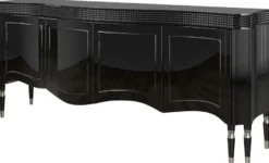 Casa Padrino Luxus Art Deco Sideboard Schwarz / Silber 220 x 53 x H. 93 cm - Edler Wohnzimmer Schrank mit 4 Türen - Art Deco Möbel