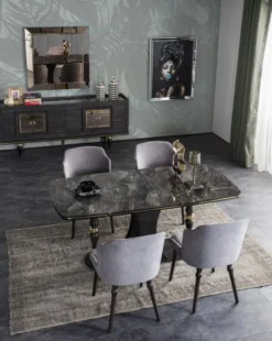 Casa Padrino Luxus Art Deco Sideboard Grau / Schwarz / Messingfarben 210 x 44 x H. 86 cm - Edler Schrank mit 4 Türen - Art Deco Möbel