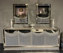 Casa Padrino Luxus Art Deco Sideboard mit Spiegel Creme / Gold - Luxus Art Deco Esszimmer Möbel - Edel & Prunkvoll