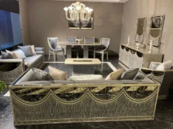 Casa Padrino Luxus Art Deco Sideboard mit Spiegel Creme / Gold - Luxus Art Deco Esszimmer Möbel - Edel & Prunkvoll