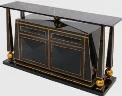 Casa Padrino Luxus Art Deco Sideboard Schwarz / Antik Gold - Prunkvoller handgefertigter Massivholz Schrank mit Marmorplatte - Art Deco Möbel