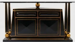 Casa Padrino Luxus Art Deco Sideboard Schwarz / Antik Gold - Prunkvoller handgefertigter Massivholz Schrank mit Marmorplatte - Art Deco Möbel