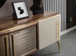 Casa Padrino Luxus Art Deco Sideboard Braun / Weiß / Gold 235 x 48 x H. 76 cm - Edler Schrank mit 4 Türen - Art Deco Möbel