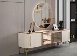 Casa Padrino Luxus Art Deco Sideboard Braun / Weiß / Gold 235 x 48 x H. 76 cm - Edler Schrank mit 4 Türen - Art Deco Möbel