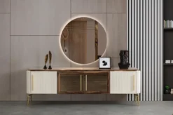 Casa Padrino Luxus Art Deco Sideboard Braun / Weiß / Gold 235 x 48 x H. 76 cm - Edler Schrank mit 4 Türen - Art Deco Möbel