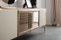 Casa Padrino Luxus Art Deco Sideboard Braun / Weiß / Gold 235 x 48 x H. 76 cm - Edler Schrank mit 4 Türen - Art Deco Möbel