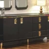 Casa Padrino Luxus Art Deco Sideboard Schwarz / Gold 200 x 41 x H. 77 cm - Edler Massivholz Schrank mit 3 Türen und 3 Schubladen - Art Deco Möbel - Luxus Möbel