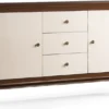 Casa Padrino Luxus Art Deco Sideboard Dunkelbraun / Cremefarben 156 x 43,5 x H. 95,5 cm - Massivholz Schrank mit 2 Türen und 3 Schubladen - Art Deco Wohnzimmer Möbel
