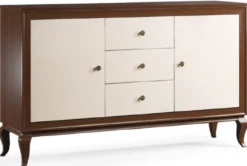 Casa Padrino Luxus Art Deco Sideboard Dunkelbraun / Cremefarben 156 x 43,5 x H. 95,5 cm - Massivholz Schrank mit 2 Türen und 3 Schubladen - Art Deco Wohnzimmer Möbel