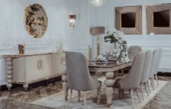 Casa Padrino Luxus Art Deco Sideboard Grau / Weiß / Gold 250 x 55,5 x H. 89 cm - Edler Massivholz Schrank mit 4 Türen und Kunstmarmor Platte - Art Deco Möbel - Luxus Qualität