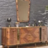 Casa Padrino Luxus Art Deco Sideboard Braun / Gold 200 x 42 x H. 72 cm - Edler Massivholz Schrank mit 2 Türen und 3 Schubladen - Art Deco Möbel - Luxus Möbel