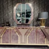 Casa Padrino Luxus Art Deco Sideboard Lila / Grau / Gold - Prunkvoller Massivholz Schrank mit 4 Türen und Marmoroptik - Luxus Art Deco Wohnzimmer & Hotel Möbel