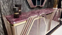 Casa Padrino Luxus Art Deco Sideboard Lila / Grau / Gold - Prunkvoller Massivholz Schrank mit 4 Türen und Marmoroptik - Luxus Art Deco Wohnzimmer & Hotel Möbel