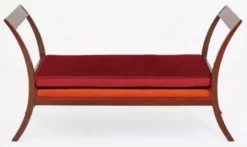 Casa Padrino Luxus Art Deco Sitzbank Bordeauxrot / Orange / Braun 152 x 50 x H. 85 cm - Gepolsterte Wohnzimmer Bank - Art Deco Möbel - Luxus Möbel