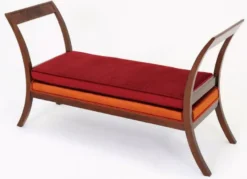 Casa Padrino Luxus Art Deco Sitzbank Bordeauxrot / Orange / Braun 152 x 50 x H. 85 cm - Gepolsterte Wohnzimmer Bank - Art Deco Möbel - Luxus Möbel
