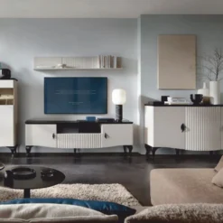 Casa Padrino Luxus Art Deco Sideboard Weiß / Schwarz 173,4 cm - Art Deco Möbel
