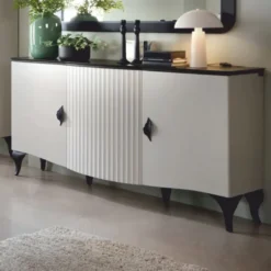 Casa Padrino Luxus Art Deco Sideboard Weiß / Schwarz 173,4 cm - Art Deco Möbel