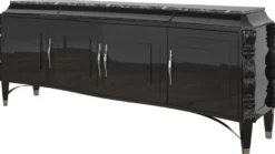 Casa Padrino Luxus Art Deco Sideboard Schwarz / Silber 220 x 50 x H. 90 cm - Edler Wohnzimmer Schrank mit 4 Türen und Marmorplatte - Art Deco Möbel