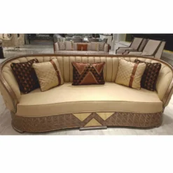 Casa Padrino Luxus Art Deco Sofa Gold / Kupfer / Grau 240 cm - Wohnzimmer Möbel