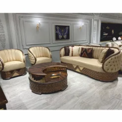 Casa Padrino Luxus Art Deco Sofa Gold / Kupfer / Grau 240 cm - Wohnzimmer Möbel