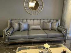 Casa Padrino Luxus Art Deco Sofa Grau / Schwarz - Handgefertigtes Massivholz Wohnzimmer Sofa - Luxus Art Deco Wohnzimmer Möbel