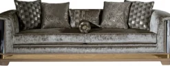 Casa Padrino Luxus Art Deco Sofa Silber / Schwarz / Beige / Gold 249 x 93 x H. 72 cm - Wohnzimmer Sofa mit dekorativen Kissen - Art Deco Wohnzimmer Möbel
