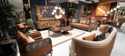 Casa Padrino Luxus Art Deco Sofa Braun / Mehrfarbig / Grau / Gold - Wohnzimmer Sofa - Wohnzimmer Möbel - Art Deco Möbel - Luxus Möbel