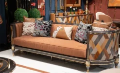 Casa Padrino Luxus Art Deco Sofa Braun / Mehrfarbig / Grau / Gold - Wohnzimmer Sofa - Wohnzimmer Möbel - Art Deco Möbel - Luxus Möbel