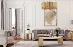 Casa Padrino Luxus Art Deco Sofa Grau / Gold - Wohnzimmer Sofa - Hotel Sofa - Luxus Art Deco Wohnzimmer & Hotel Möbel